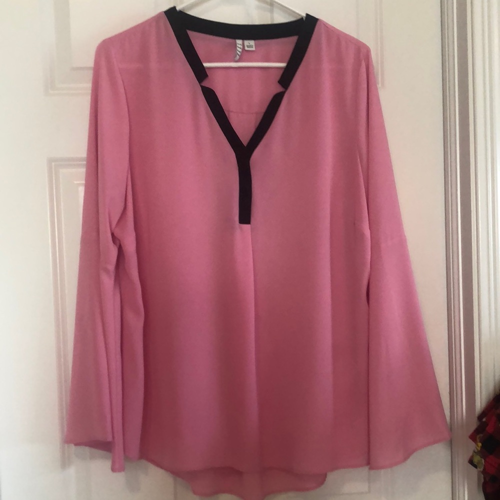 Elle Pink Blouse with Black Trim